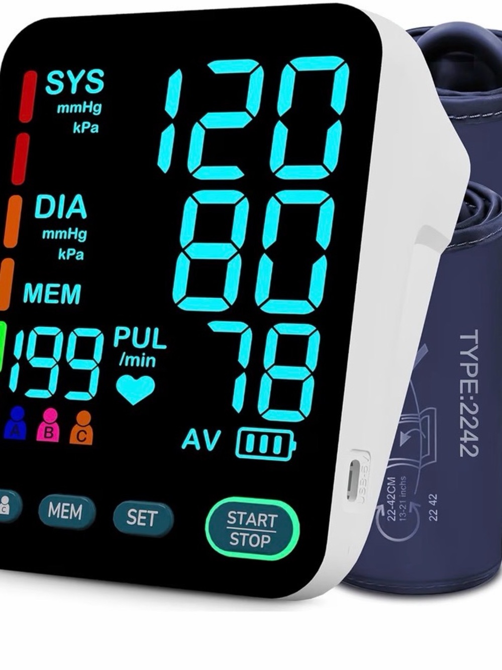 Digital Arm Blood Pressure Monitor - White with Navy Cuff